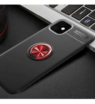  Apple iPhone 11 Kılıf Mıknatıslı Yüzüklü Standlı Yumuşak Silikon Kapak Ravel (Siyah-Kırmızı)