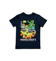 Minecraft baskılı pamuklu penye kumaş yazlık çocuk tişört (Siyah)