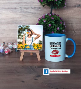 Kadın Öğretmene Hediye Fotoğraflı Dekoratif Taş, Kupa Bardak Beyaz Hediye (Model 4)