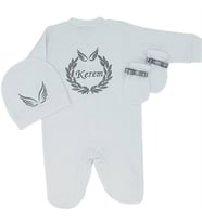 İsimli Hastane Çıkışı 3 Lü Set Melek Kanatlı Gri (Ekru)