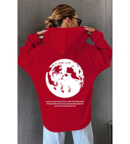 Unisex The Moon Baskılı Sweatshirt (Kırmızı)
