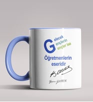 Kişiye Özel Atatürk Sözleri Tasarımlı Siyah Renk Kupa Bardak  (Mavi)