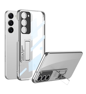 Galaxy S23 Kılıf Kamera Korumalı Şeffaf Tasarımlı Zore Lego Standlı Kılıf (Gümüş)