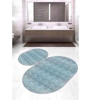 Dijital Baskılı Kaymaz Taban Yıkanabilir Oval 2'li Klozet Takımı Banyo Paspası NOKZ-HY-1243 (Mavi)