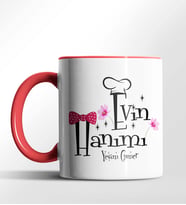 Kişiye Özel Evin Hanımı Tema Siyah Kupa (Kırmızı)