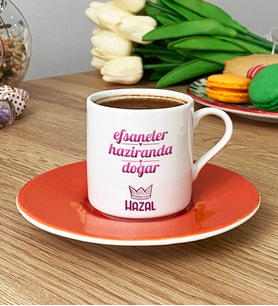 Kişiye Özel İkizler Yengeç Burcu Türk Kahvesi Fincanı Doğum Günü Hediyesi (Turuncu)