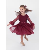 Kız Çocuk Tokalı Ve Tül Dantel Trend Abiye Elbise Ak2209 (Bordo)