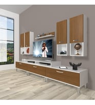 Decoraktiv Ekoflex 8da Slm Krom Ayaklı Tv Ünitesi Tv Sehpası (Beyaz - Ceviz)