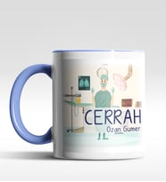 Kişiye Özel Cerrah Tasarımlı Siyah Kupa (Beyaz-Mavi)