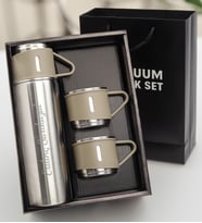 Özel Kutusunda 3 Bardaklı 500 ML Çelik Termos (Gümüş)
