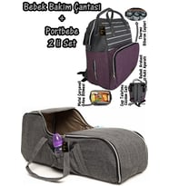Portbebe Ana Kucağı Puset Bebek Taşıma + Anne Bebek Bakım Çantası 2 li Set (Mor)