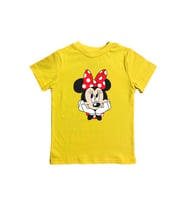 Minnie Mouse baskılı pamuklu penye kumaş yazlık çocuk tişört (Sarı)