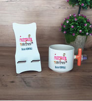 Matematik Öğretmeni Hediye Sepeti Kupa Bardak T Kulplu ve Ahşap Telefon Standı Öğretmenler Günü Hediyesi (Model 7)