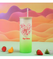 Kişiye Özel Love Temalı İsimli Pipetli Cam Suluk (Yeşil)