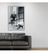 Metal Çerçeveli Cam Tablo Atatürk ve Yavru Köpekler (Gümüş)