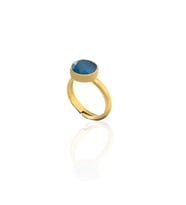Kadir Jewellery 22 Ayar Altın Kaplama Zirkon Taşlı Kadın Minimal Yüzük (Koyu Mavi)