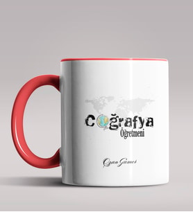 Kişiye Özel Coğrafya Öğretmeni Tasarımlı Siyah Renk Kupa Bardak 6 (Kırmızı)