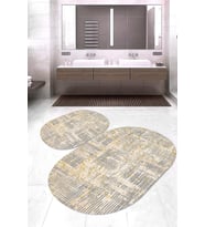 Dijital Baskılı Kaymaz Taban Yıkanabilir Oval 2'li Klozet Takımı Banyo Paspası NOKZ-HT-29 (Krem)