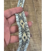 ETNİK ÇİFT TARAFLI PÜSKÜLLÜ ŞERİT DİKİŞ GİYİM AKSESUARI EN 3 CM (1 METRE ) (Gri)