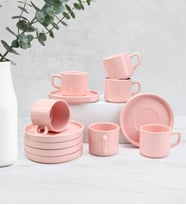 6'lı Double Türk Kahvesi ve Çay Fincanı Takımı (Pembe)