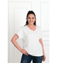 Kadın V Yaka Büyük Beden T-shirt 1486-23 (Ekru)