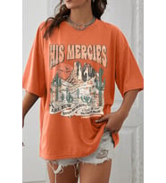 Unisex His Mercies Baskılı Oversize Tshirt (Turuncu)
