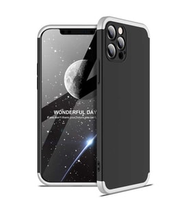 Apple iPhone 12 Pro Kılıf 3 Parça Slim Sert Silikon Kapak AYS (Siyah-Gri)