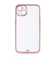 Uyumlu Model Apple iPhone 13 Kılıf Köşeli Gold Şeffaf Kapak (Pembe)