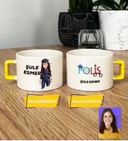 Kişiye Özel Karikatürlü Polis Hediye Lüks Fincan Kadın Polise Polisler Günü Hediyesi (Sarı)