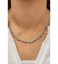 Papatya Silver 925 Ayar Gümüş Rose Kaplama Sallantılı Mix Taşlı Kolye (Rodyum)