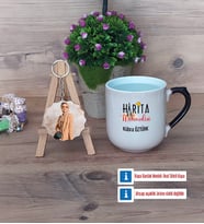 Harita Mühendisi Kupa Bardak Beyaz ve Fotoğraflı Ahşap Anahtarlık Hediye (Model 10)