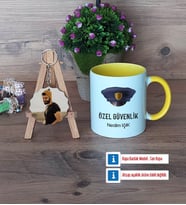 Özel Güvenlik Görevlisi Kupa Bardak Beyaz ve Fotoğraflı Ahşap Anahtarlık Hediye (Model 7)