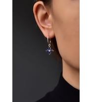 Papatya Silver 925 Ayar Gümüş Mor Zirkon Taşlı Plumeria Halka Küpe (Lacivert)