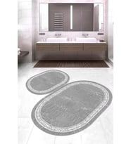 Dijital Baskılı Kaymaz Taban Yıkanabilir Oval 2'li Klozet Takımı Banyo Paspası NOKZ-HY-939 (Gri)