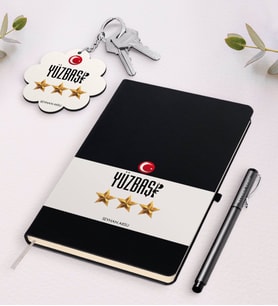 BK Gift Kişiye Özel Yüzbaşı Beyaz Defter Kalem Ve Anahtarlık Hediye Seti (Model 2)