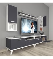 Decoraktiv Eko 5200DA Mdf Retro Tv Ünitesi Tv Sehpası (Beyaz - Antrasit)