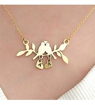 Kadın Dalda Çifte Kuş Model 2 925 Ayar Gümüş Kolye (14 Şubat Sevgililer Günü Hediyesi) (Gold)