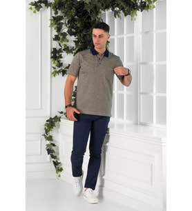 NEHİR by Faruk Ülker Polo Yaka Cepli Desenli Merserize Süperfine Cotton Erkek T- (Krem)