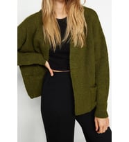 Kadın Modern Tarz Oversize V Yaka Regular Triko Hırka (Haki)