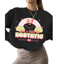 erkek unisex Sweatshirt bisiklet yaka 3 iplik şardonlu Sweatshirt kadın kalın Ecstatic - tipografik (Siyah)