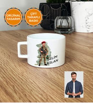 Kişiye Özel Karikatürlü Asker Lüks Fincan Beyaz Askere Hediye Asker Sevgiliye Hediye (Beyaz)