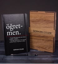 eJOYA Öğretmenlere Özel Ahşap Kutuda Defter Kalem Hediye Seti 110588 (Siyah)