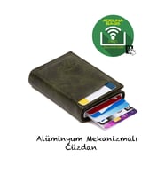 Newish Adelina Nova Deri Mekanizmalı Otomatik Kızaklı Kartlık Cüzdan (Haki)