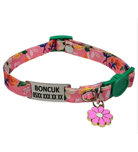 Güvenlik kilitli ( safety click ) Kedi tasması, kedi künyesi, kedi isimlik, sallanmayan kedi künyesi, isimli kedi tasması (Pembe)