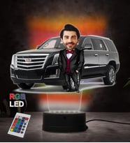 Doğum Günü Hediyesi,Sevgiliye Hediye, Kişiye Özel Fotoğraflı Cadillac Tasarımlı Karikatür 3D Led Lamba (RGB)