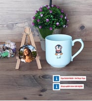 Tatlı Penguen Kupa Bardak Beyaz ve Fotoğraflı Ahşap Anahtarlık Hediye (Model 5)