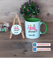 Psikoloji Öğretmeni Kupa Bardak Kırmızı ve Ahşap Anahtarlık Hediye (Model 13)