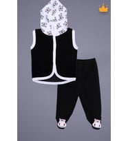 Babyhola Kadife Yelek Patikli Pantolon Unisex Bebek 2'li Set Siyah (Mor)