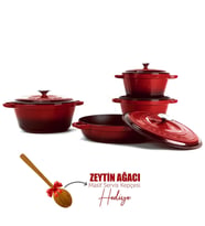 Lava Döküm 4X New Heritage Serisi Döküm Demir Tencere Seti (Kırmızı)