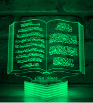 Ayetel Kürsi ve Nazar Duası Yazılı Kur'an-ı Kerim 3D Lamba (Yeşil)